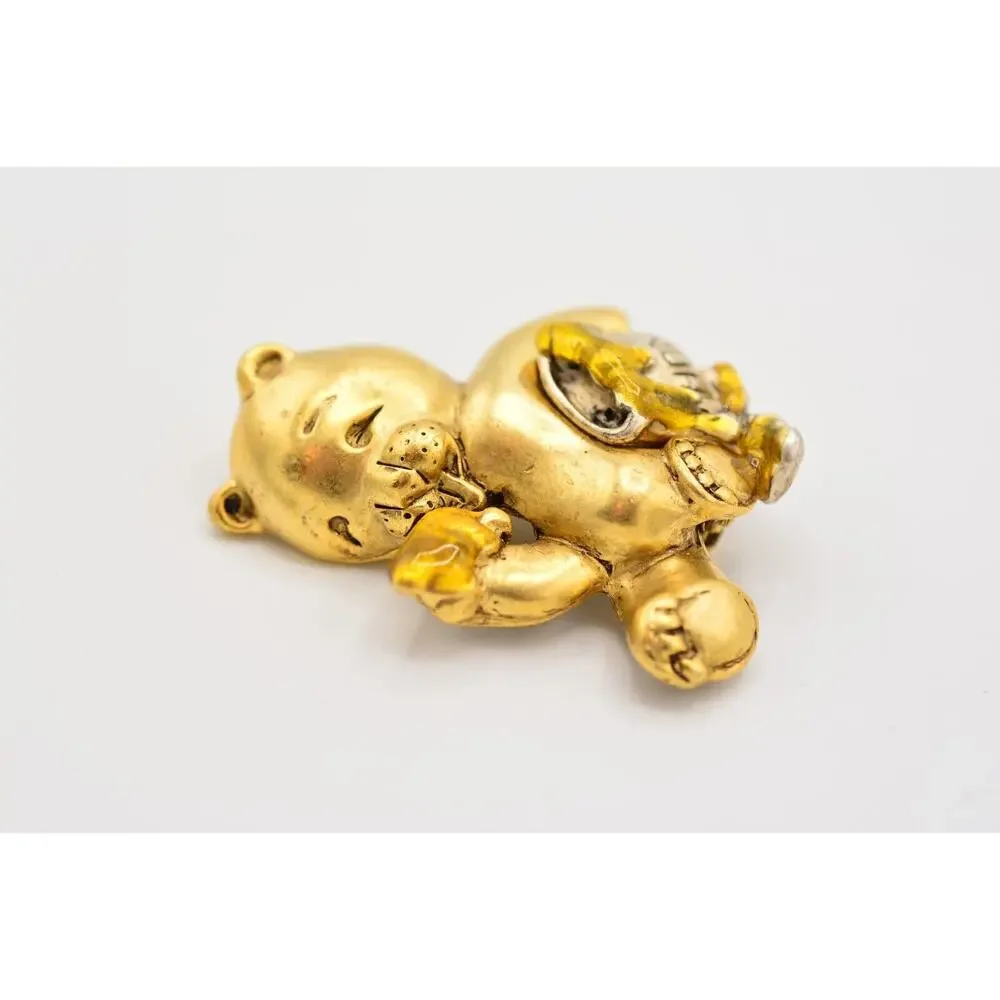 Danecraft Vintage Honey Bear Pin Brooch Cute Pot Jar Gold Signed NOS 80s BinA13